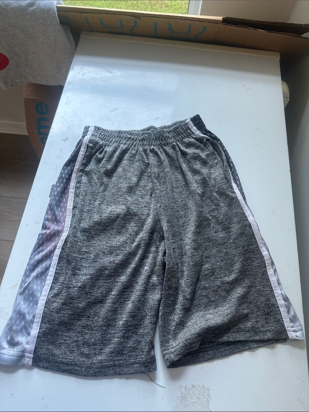 Kids Gray Athletic Pull-On Shorts with Side Stripe